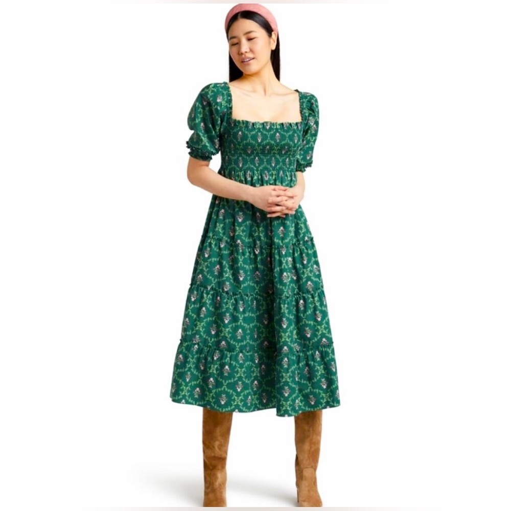 Hill House Nesli Nap Dress – Emerald Trellis Green - Small – VGUC